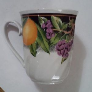 Lynns Fine China Cup 3 3/4" Tall x 4 1/2" Across With Handle Fruit Desig